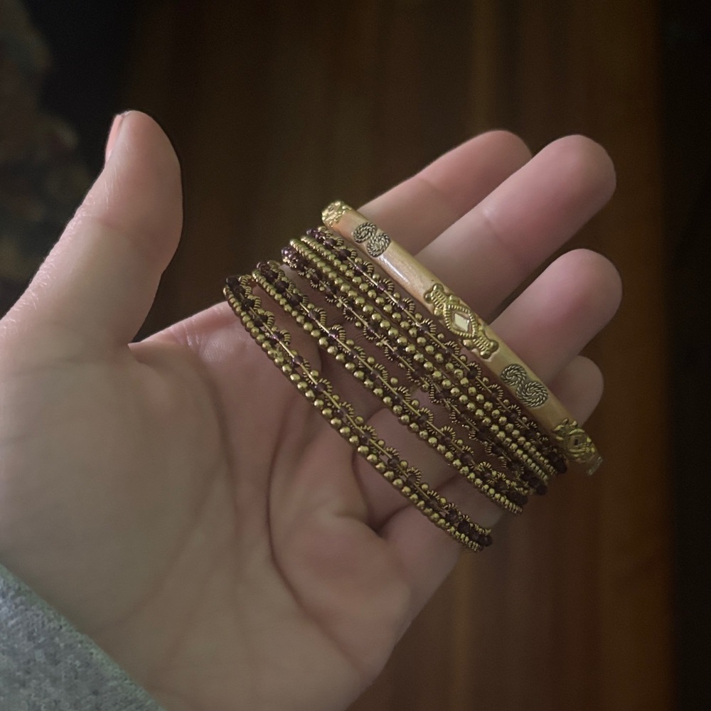 Elegant Gold and Brown Beaded Bracelet Set